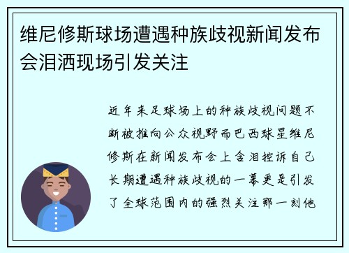 维尼修斯球场遭遇种族歧视新闻发布会泪洒现场引发关注