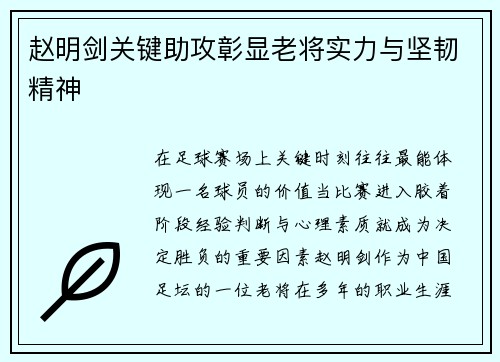 赵明剑关键助攻彰显老将实力与坚韧精神